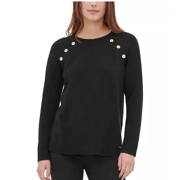 Calvin Klein Sweaters - Calvin Klein Button-Detail Crewneck Sweater in Black Size XS NWT